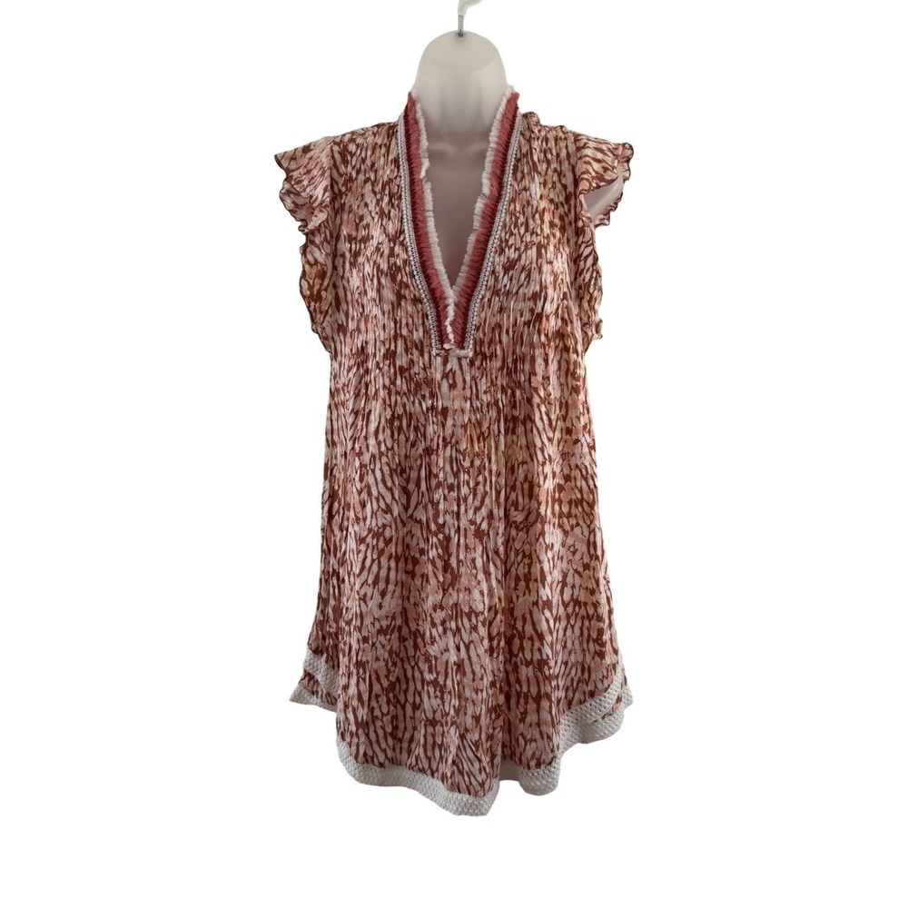 Poupette St Barth Dress Womens Medium Pink Animal Print Kaftan Mini Boho Beach